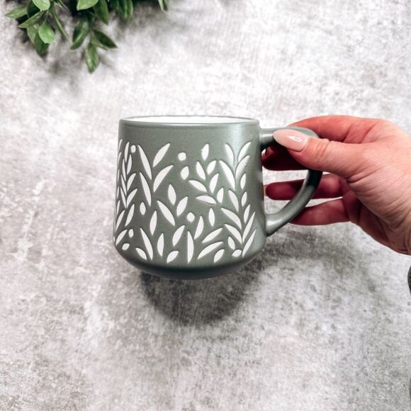 Green Leaf Print Ceramic Coffee Mug - Picture 1 of 3